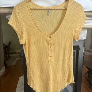 Free People "One of the Girls" Babydoll Tee Waffle Knit Butter Yellow Large